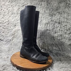 Frye Tall Riding Boots Black Leather Boots Womens Size 8.5B Molly Gore Elastic
